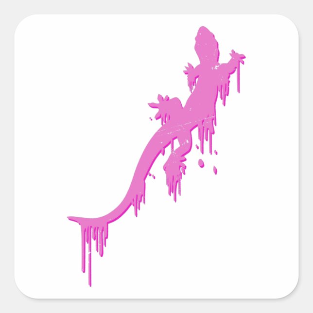 Distressed Pink Salamander With Paint Drip Square Sticker (Front)
