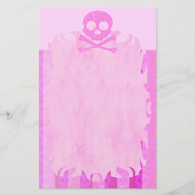 Distressed Pink Skull Flame Stationery (Front)