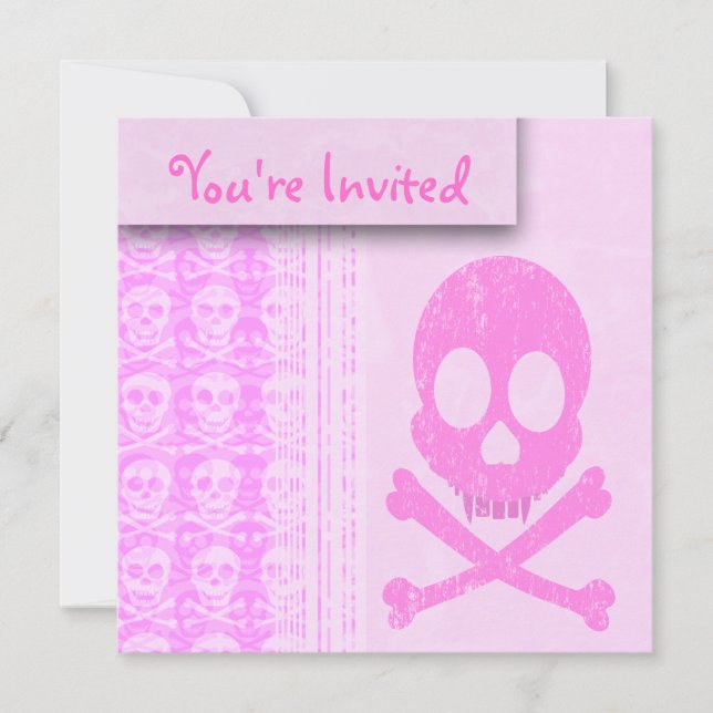 Distressed Pink Skull Invitations (Front)
