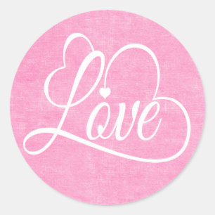 Distressed Pink Watercolor White Love Heart Classic Round Sticker