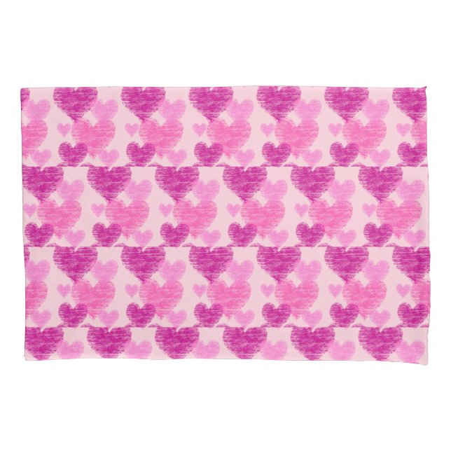 Distressed Pinks Heart Collage Pillowcase (Front)