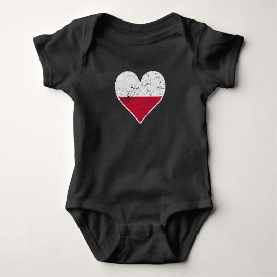 Distressed Polish Flag Heart Baby Bodysuit