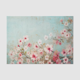 Distressed Pretty Pink Flower Branches Tissue Paper