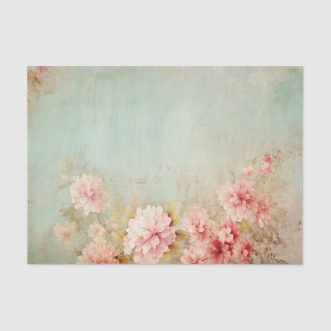 Distressed Pretty Pink Flowers on One Side Tissue Paper (Front)