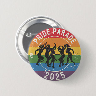 Distressed Pride Parade Dancing Figures  6 Cm Round Badge