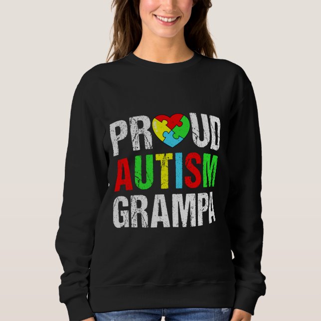 Distressed Proud Autism Grampa Heart Family Matchi Sweatshirt (Front)