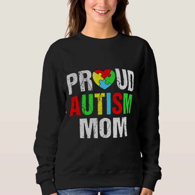 Distressed Proud Autism Mum Heart Family Matching Sweatshirt (Front)