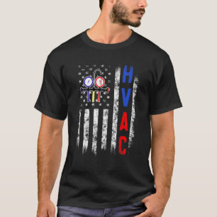 Distressed Proud USA HVAC Tech American Flag HVAC  T-Shirt
