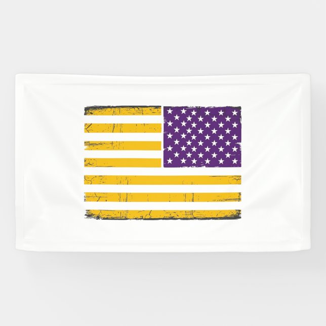 Distressed Purple and Gold American Flag Vector De Banner (Horizontal)
