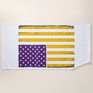 Distressed Purple and Gold American Flag Vector De Beach Towel