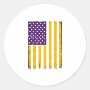 Distressed Purple and Gold American Flag Vector De Classic Round Sticker