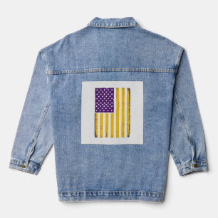 Distressed Purple and Gold American Flag Vector De Denim Jacket