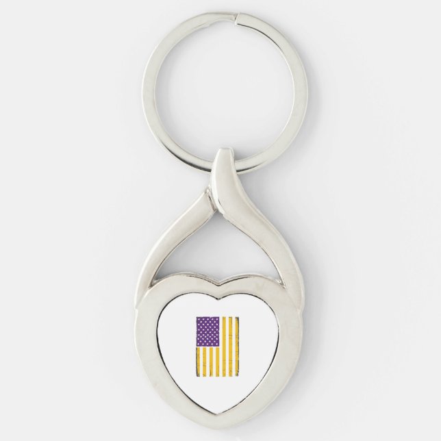 Distressed Purple and Gold American Flag Vector De Key Ring (Front)