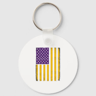 Distressed Purple and Gold American Flag Vector De Key Ring