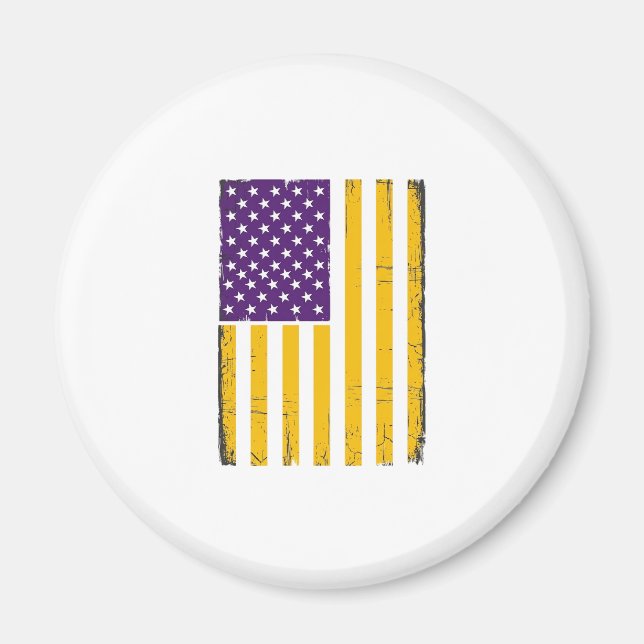 Distressed Purple and Gold American Flag Vector De Magnet (Front)
