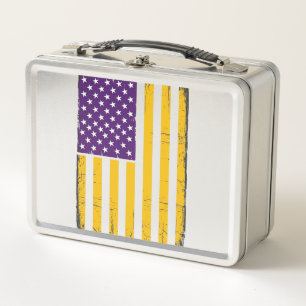 Distressed Purple and Gold American Flag Vector De Metal Lunch Box