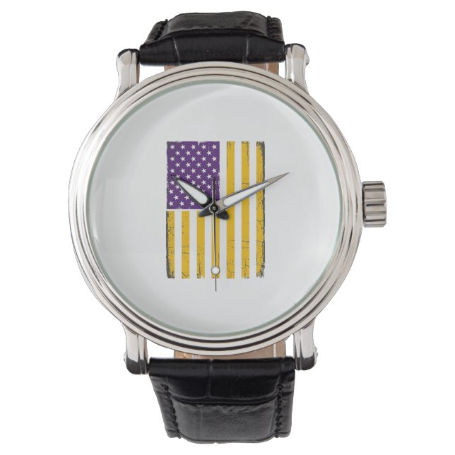 Distressed Purple and Gold American Flag Vector De Watch (Front)