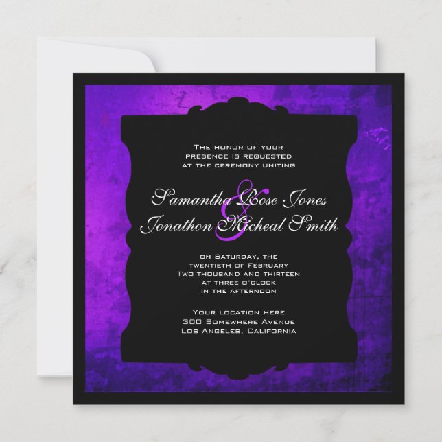 Distressed Purple Gothic Wedding Invitation (Front)