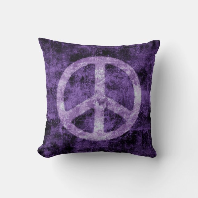 Distressed Purple Peace Sign Cushion (Front)