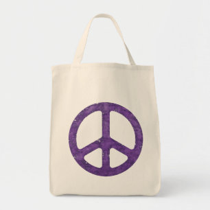 Distressed Purple Peace Sign Tote Bag