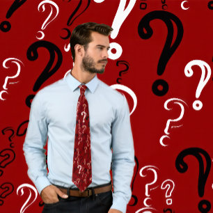 Distressed Question Marks Tie- White, Black, Maroo Tie