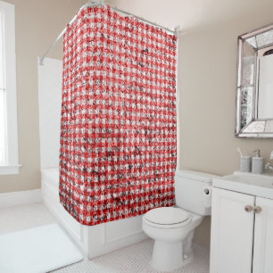 Distressed Red and White Gingham Pattern Shower Curtain