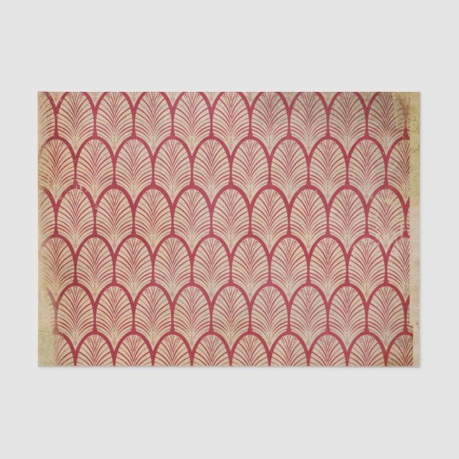 Distressed Red Art Deco Tissue Paper (Front)
