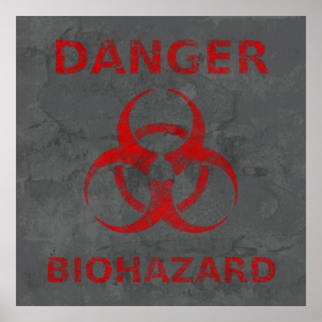Distressed Red Biohazard Warning Poster (Front)