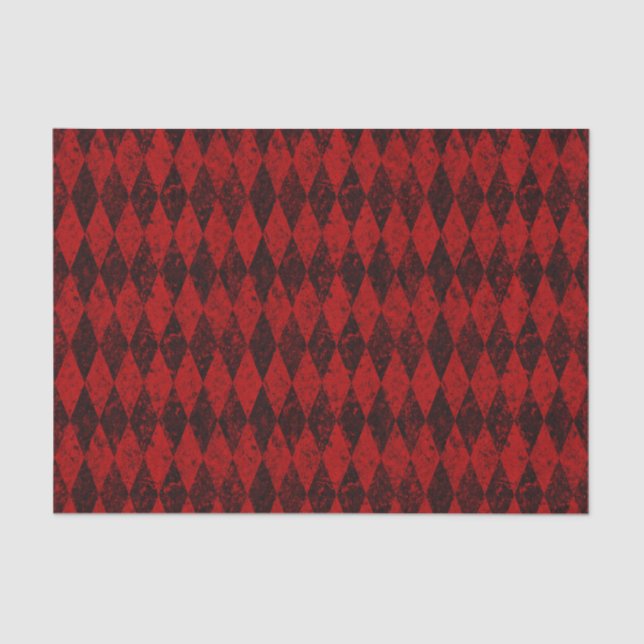 Distressed Red Black Harlequin Diamond Argyle Tissue Paper (Front)