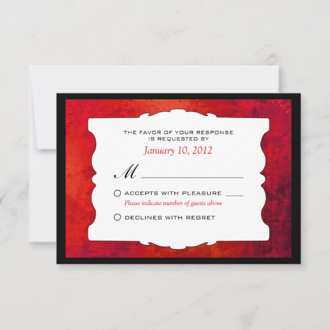 Distressed Red Gothic Wedding RSVP Personalised Card (Front)