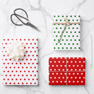 Distressed Red Green White Polkadots Pattern Wrapping Paper Sheet