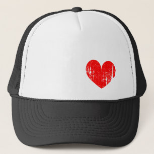 Distressed red heart trucker hat