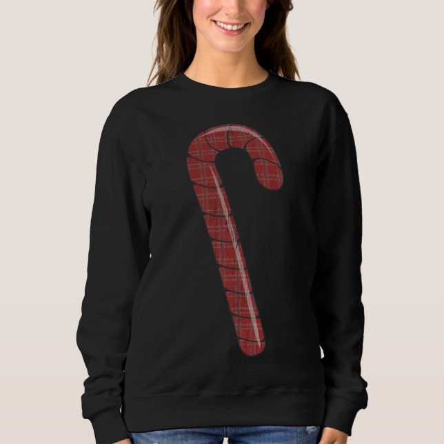 Distressed Red Plaid Christmas Candy Cane Sweatshirt (Front)