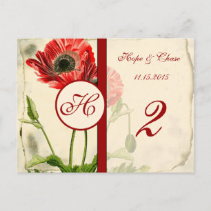 Distressed Red Poppy Table Number Cards