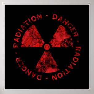 Distressed Red Radiation Symbol Poster