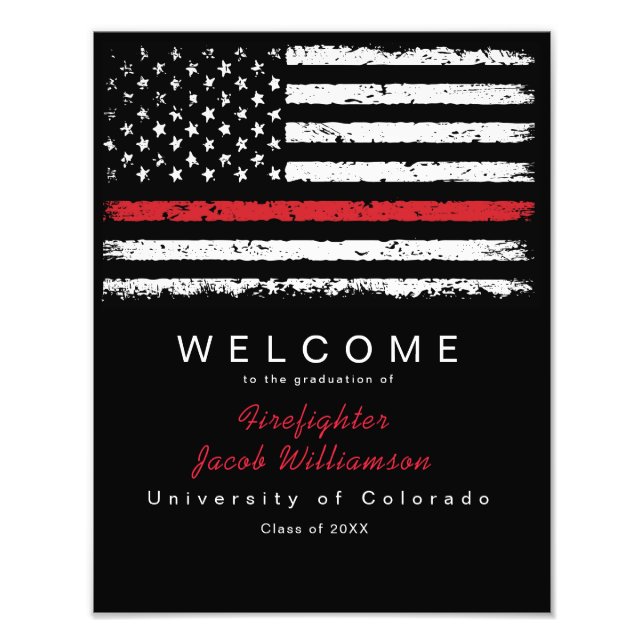 Distressed Red Thin Line American Flag Graduation  Photo Print (Front)