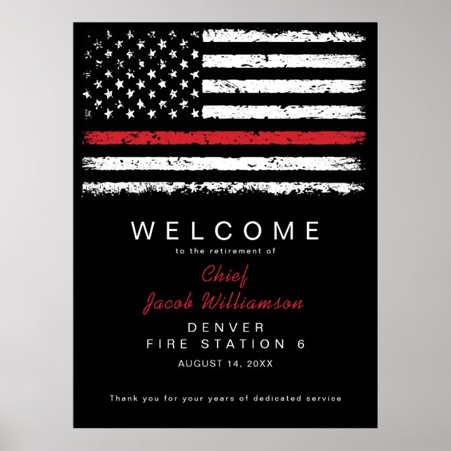Distressed Red Thin Line American Flag Retirement Poster (Front)