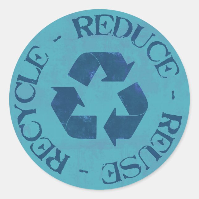 Distressed Reduce Reuse Recycle Sticker (blue) (Front)