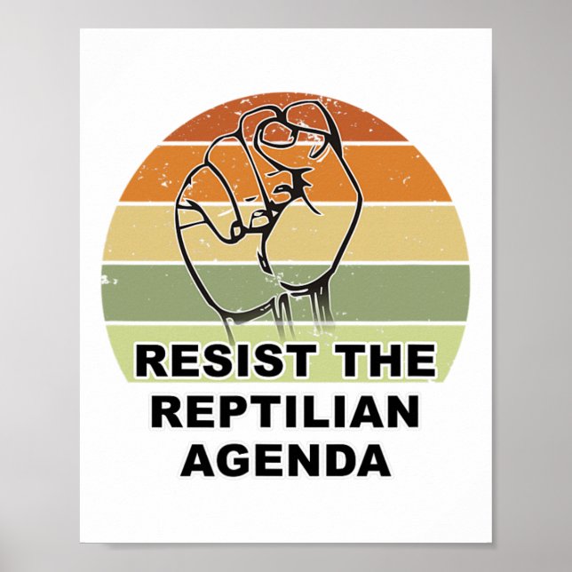 Distressed Resist The Reptilian Agenda Retro Sunse Poster (Front)