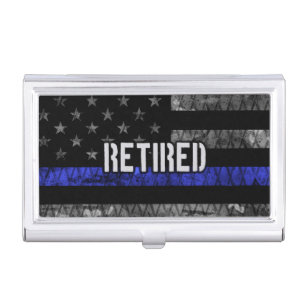 Distressed Retired Police Flag Business Card Holder