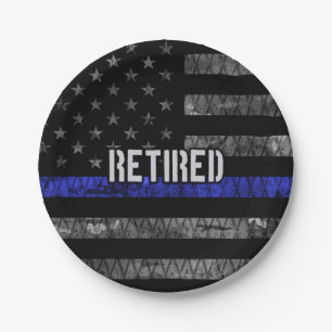Distressed Retired Police Flag Paper Plate