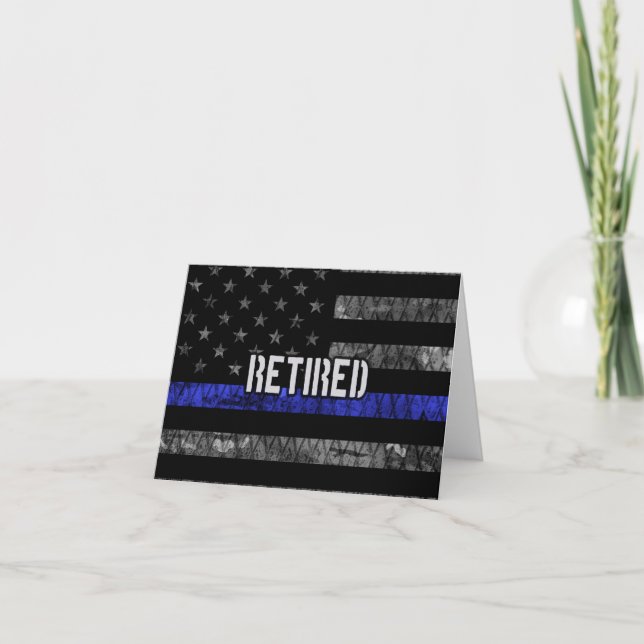 Distressed Retired Police Flag Thank You Card (Front)