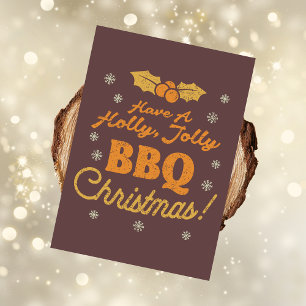Distressed Retro BBQ Christmas Greeting : Maroon Holiday Card