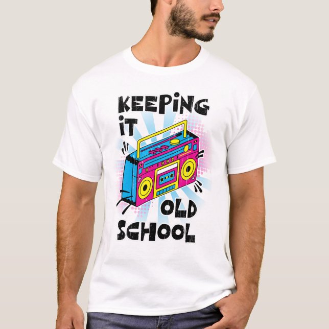 Distressed Retro Boombox: Keeping It Old School T-Shirt (Front)