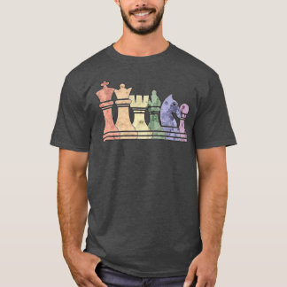 Distressed Retro Chess Pieces in a Rainbow Row  T-Shirt