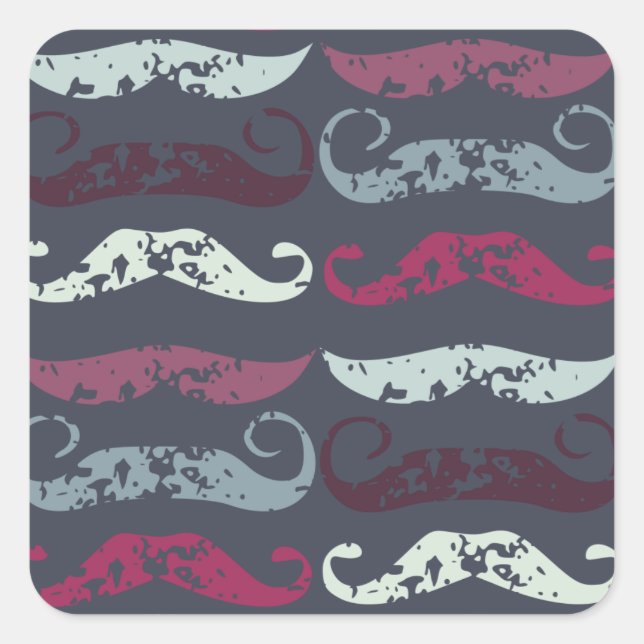 Distressed Retro Moustache Print Square Sticker (Front)