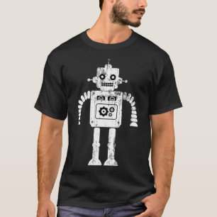 Distressed Retro Robot Dark Mens Womens Kids T-Shirt