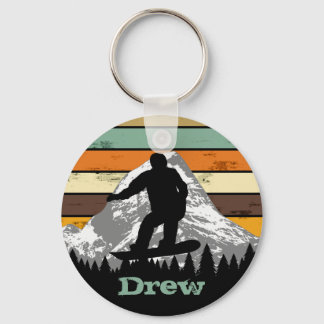 Distressed Retro Snowboard Skiing Sport Name Key Ring