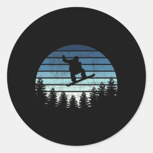 Distressed Retro Snowboarding Sunset Classic Round Sticker