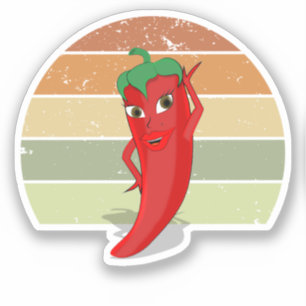 Distressed Retro Sunset Hot Pepper Diva Drawing 